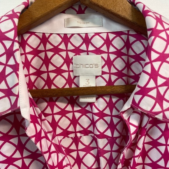 Chicos 100% cotton hot pink and white button down. So bright and light weight. - Picture 5 of 5